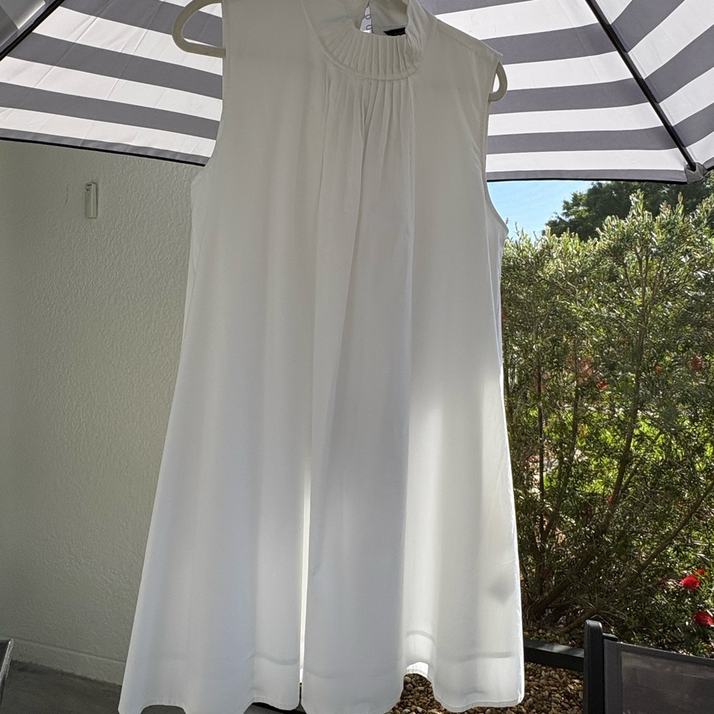 Banana Republic White Sleeveless Dress with Pleated Neckline